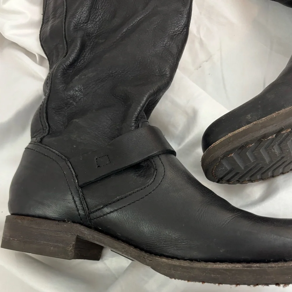 GUC FRYE sz9 Black Leather Veronica Slouch Tall Boots… - Picture 6 of 13